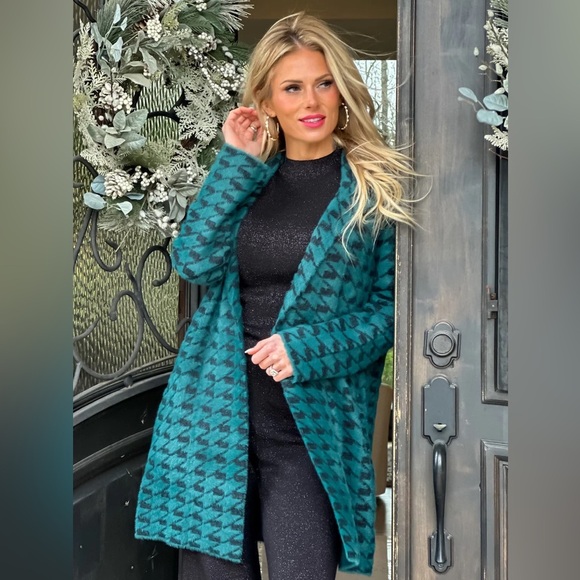 NEW Liverpool Feather Yarn Houndstooth Print Notch Lapel Long Sleeve Coatigan 3X - Picture 1 of 10